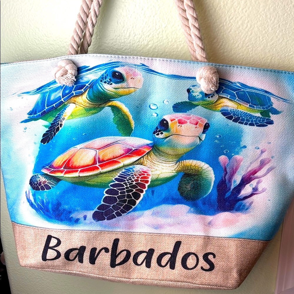 Barbados Colorful Sea Turtle Tote Bag